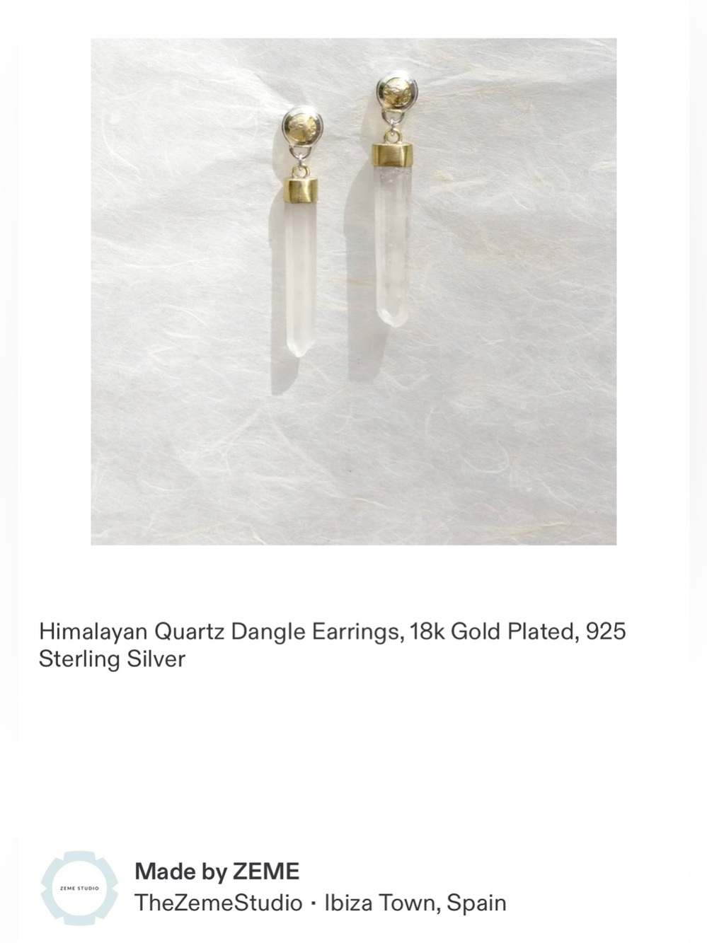 Clear Quartz Dangle Earrings with Gold Accents